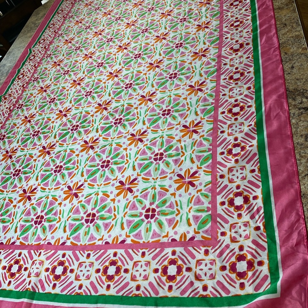 Pretty Persuasions Scarf NWT  - Floral Geometric Pink with Green Border
